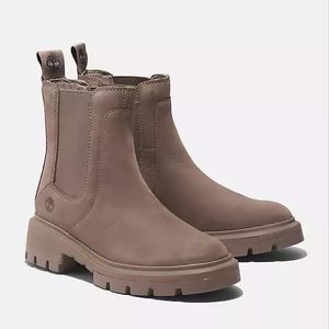 New Timberland Women Cortina Valley Chelsea Boot Taupe Leather 6.5 M Lug Sole